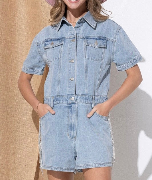 Washed Denim Romper