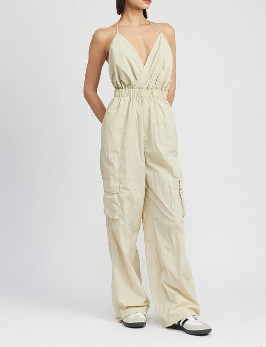 Spaghetti Strap Cargo Jumpsuit
