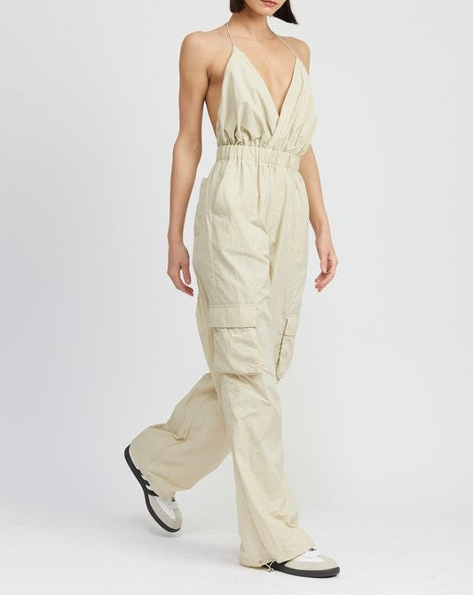 Spaghetti Strap Cargo Jumpsuit