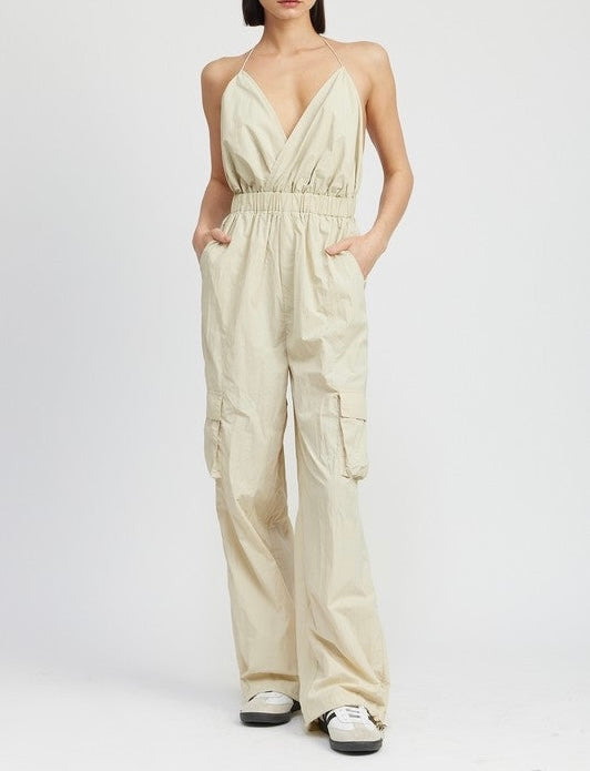 Spaghetti Strap Cargo Jumpsuit